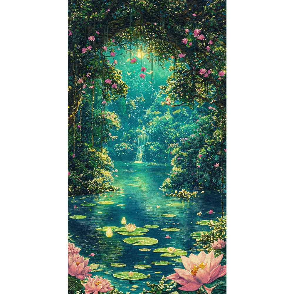 Diamond Painting - Full Round - Lotus Pond In The Cave (40*70CM)
