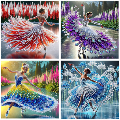 4 Pcs Diamond Painting - Partial Special Shaped - Girl With Beautiful Skirt (30*30CM)