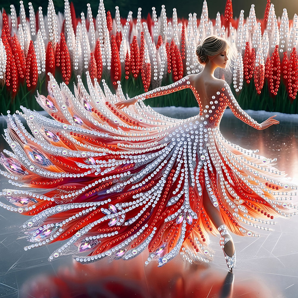 4 Pcs Diamond Painting - Partial Special Shaped - Girl With Beautiful Skirt (30*30CM)