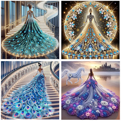 4 Pcs Diamond Painting - Partial Special Shaped - Girl With Dress Skirt (30*30CM)