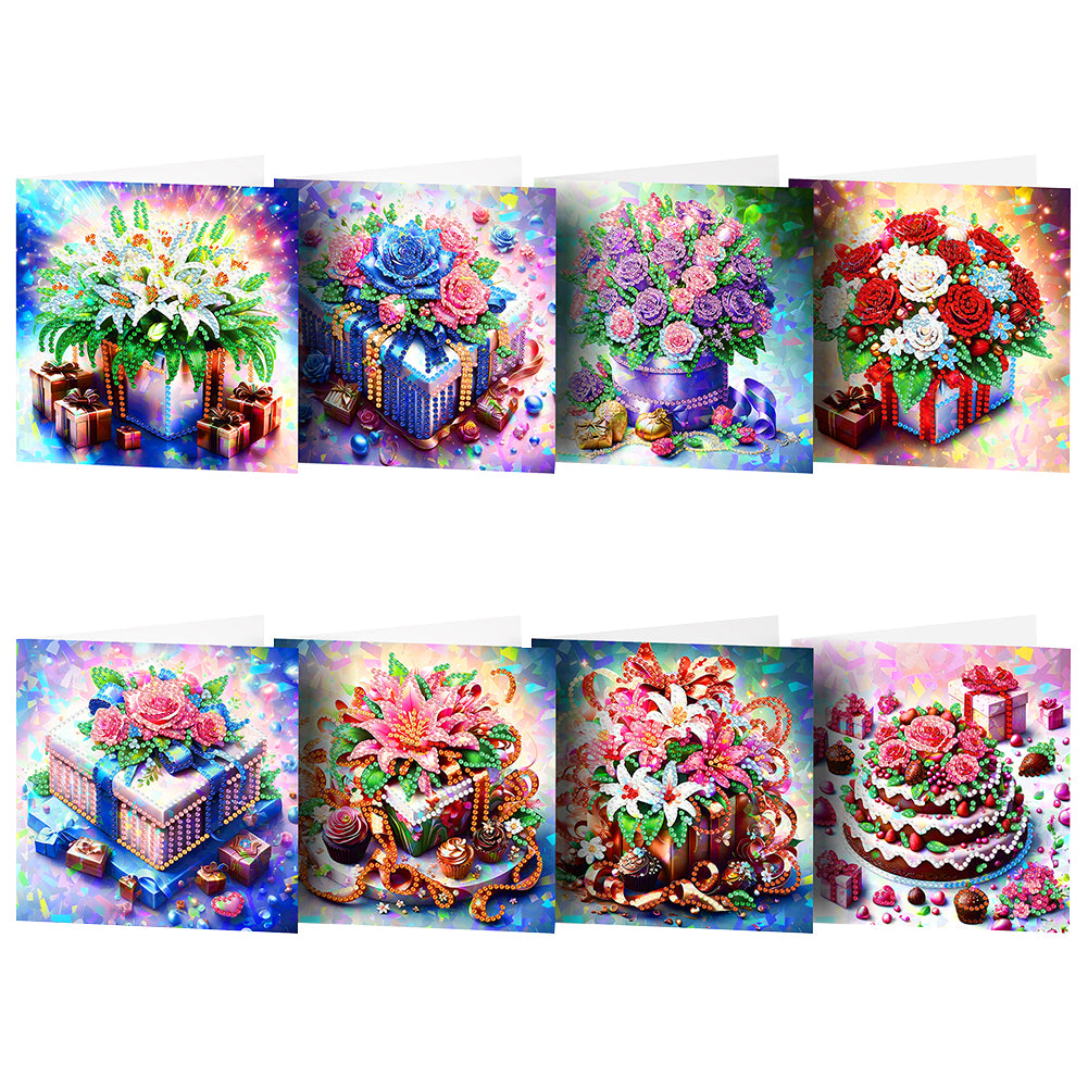 8Pcs Flowers Gifts Diamond Painting Greeting Card for Family Friends Gift