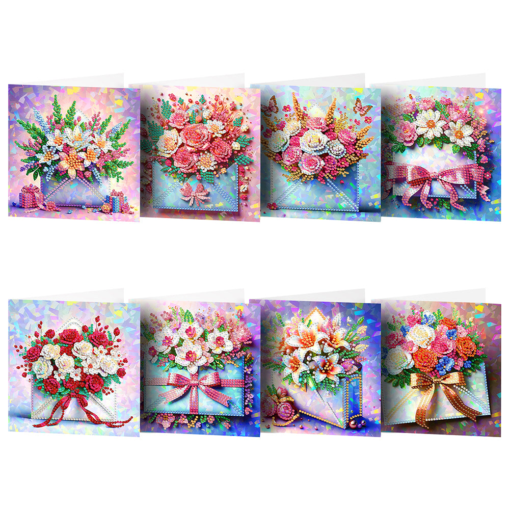 8Pcs Flower Envelope Diamond Painting Greeting Card for Family Friends Gift