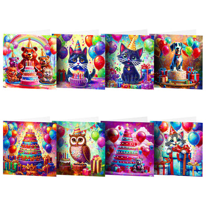 8Pcs Animals Party Diamond Painting Greeting Card for Family Friends Gift