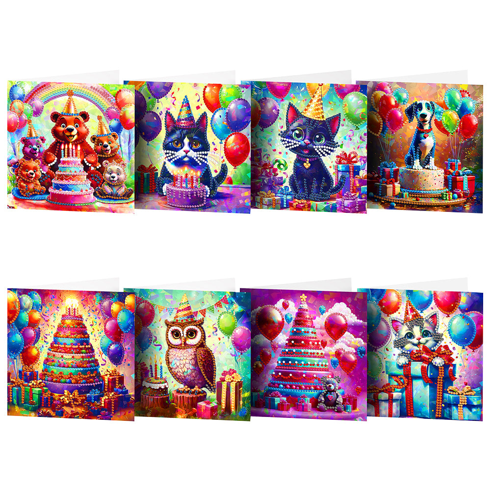 8Pcs Animals Party Diamond Painting Greeting Card for Family Friends Gift