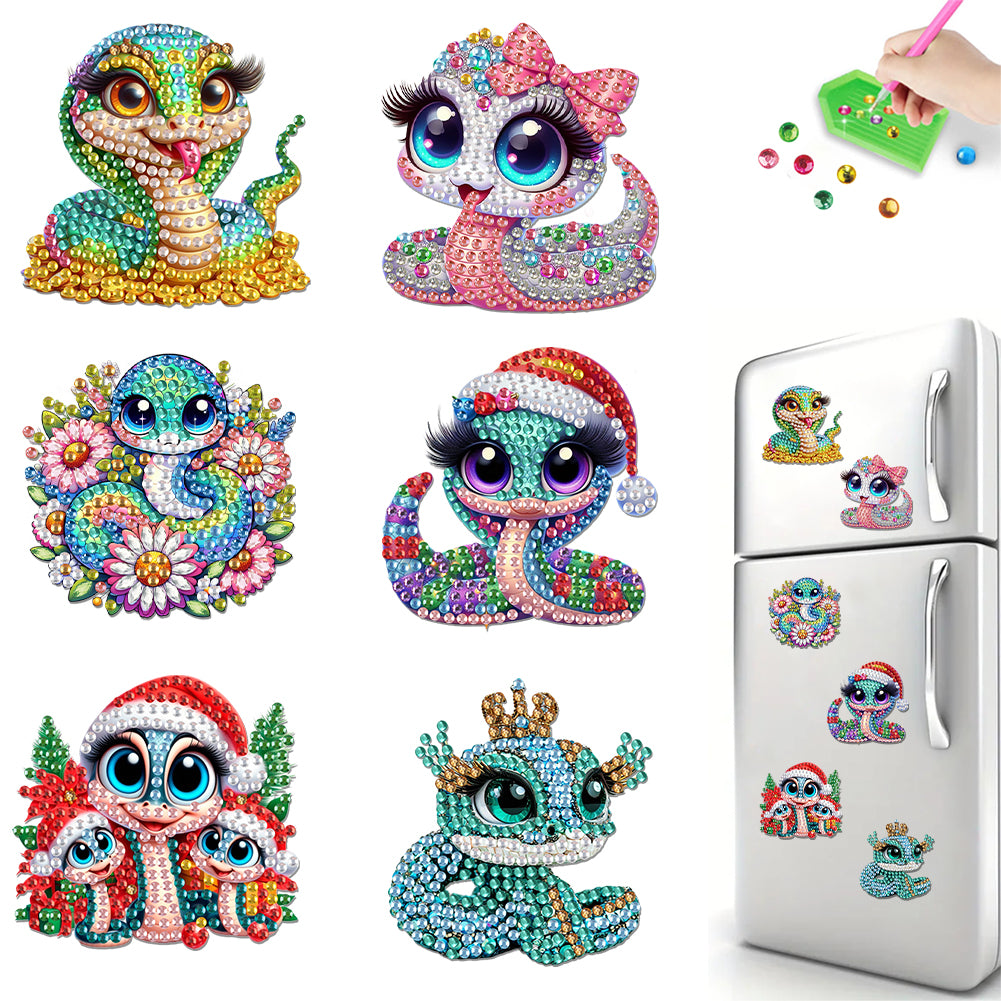 6Pcs DIY Diamond Painting Refrigerator Magnets Diamond Art Kits (Snake)