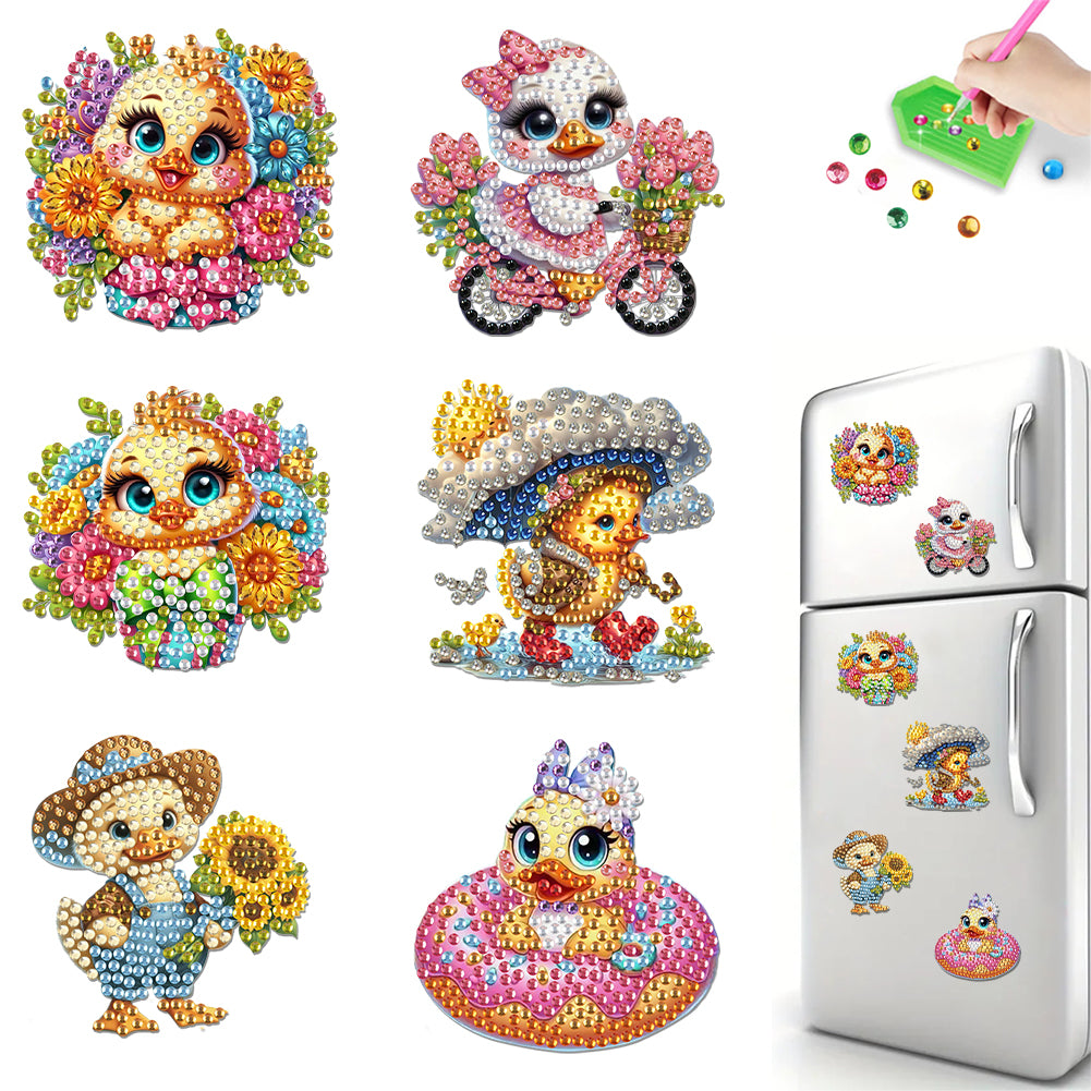 6Pcs DIY Diamond Painting Refrigerator Magnets Diamond Art Kits for Adults(Duck)