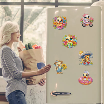 6Pcs DIY Diamond Painting Refrigerator Magnets Diamond Art Kits for Adults(Duck)