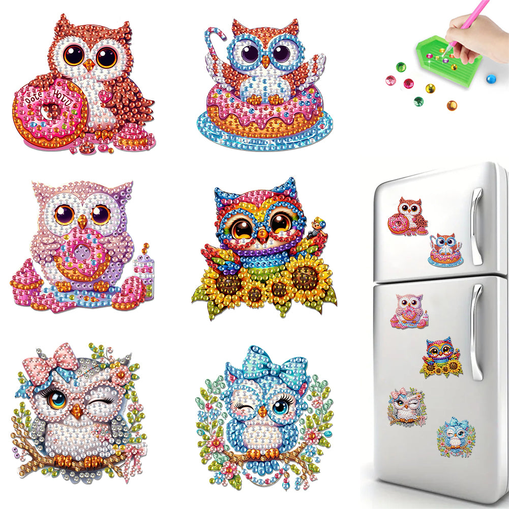 6Pcs DIY Diamond Painting Refrigerator Magnets Diamond Art Kits for Adults(Owl)