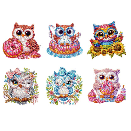 6Pcs DIY Diamond Painting Refrigerator Magnets Diamond Art Kits for Adults(Owl)
