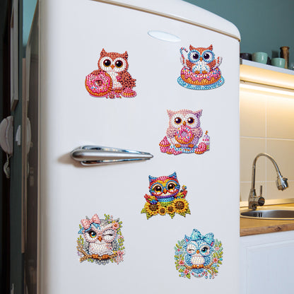 6Pcs DIY Diamond Painting Refrigerator Magnets Diamond Art Kits for Adults(Owl)