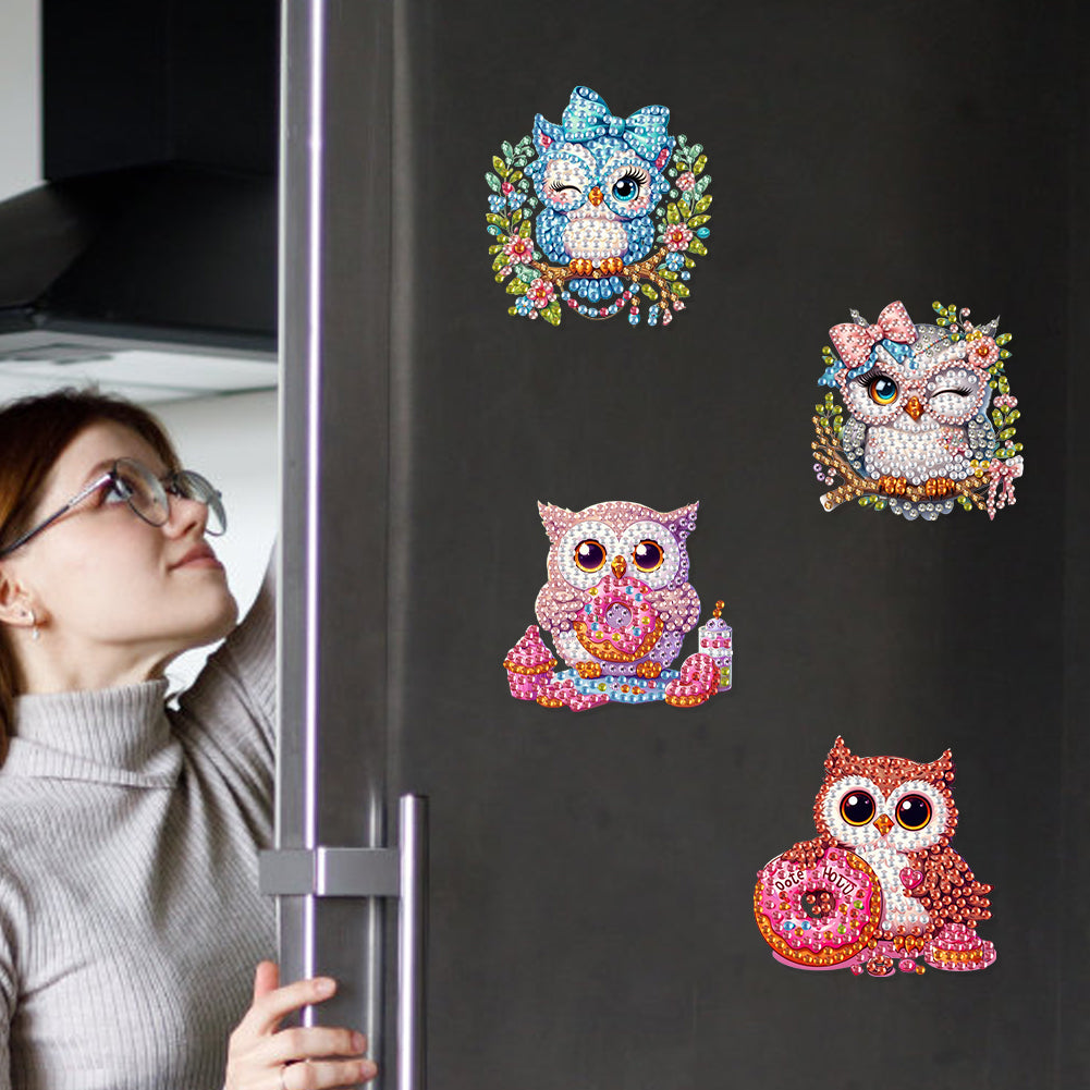 6Pcs DIY Diamond Painting Refrigerator Magnets Diamond Art Kits for Adults(Owl)