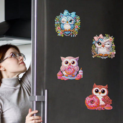 6Pcs DIY Diamond Painting Refrigerator Magnets Diamond Art Kits for Adults(Owl)