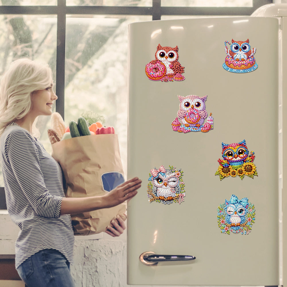 6Pcs DIY Diamond Painting Refrigerator Magnets Diamond Art Kits for Adults(Owl)