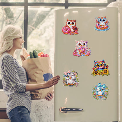 6Pcs DIY Diamond Painting Refrigerator Magnets Diamond Art Kits for Adults(Owl)