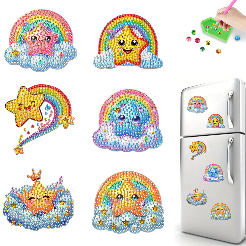 6Pcs DIY Diamond Painting Refrigerator Magnets Diamond Art Kits for Adults(Star)