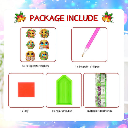 6Pcs DIY Diamond Painting Refrigerator Magnets Diamond Art Kits for Adults (Sun)