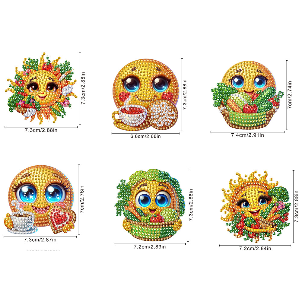 6Pcs DIY Diamond Painting Refrigerator Magnets Diamond Art Kits for Adults (Sun)