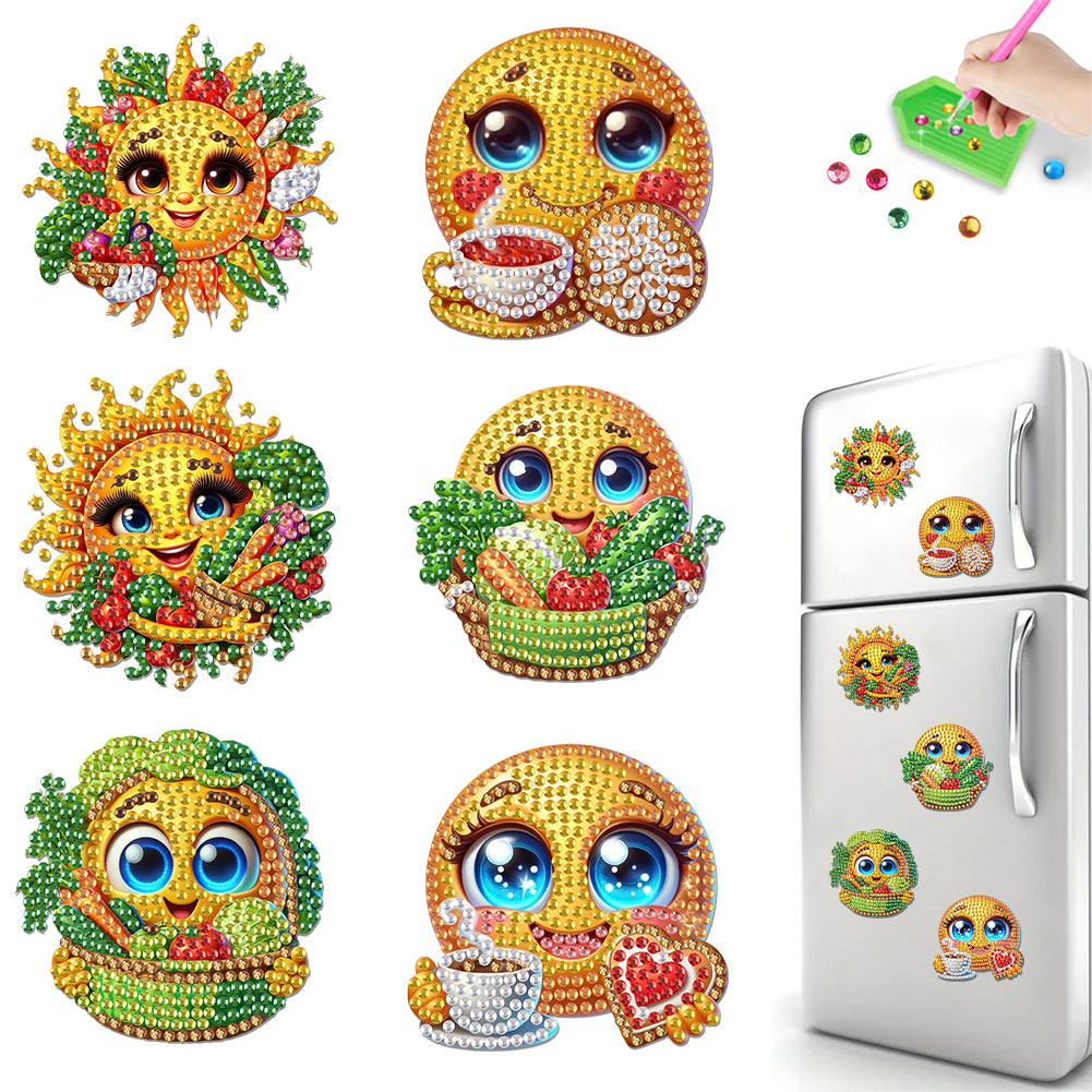 6Pcs DIY Diamond Painting Refrigerator Magnets Diamond Art Kits for Adults (Sun)