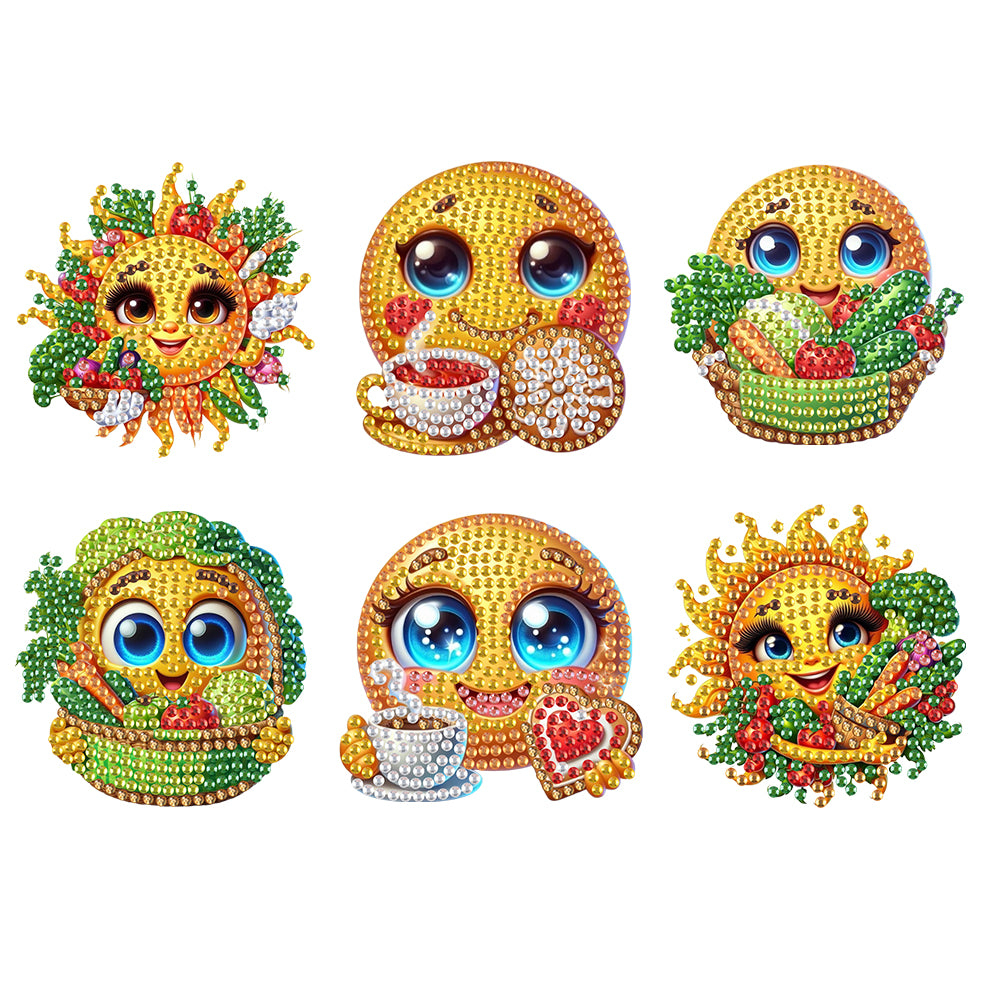 6Pcs DIY Diamond Painting Refrigerator Magnets Diamond Art Kits for Adults (Sun)