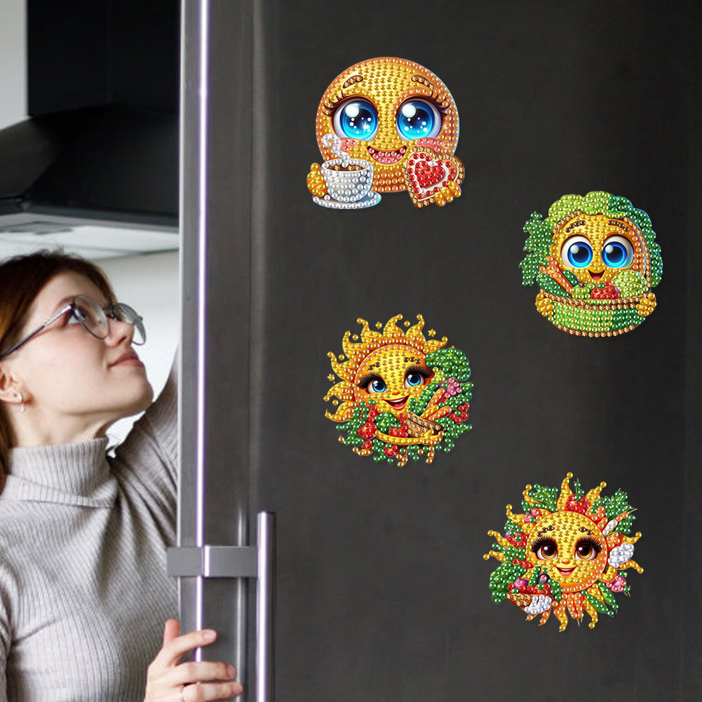 6Pcs DIY Diamond Painting Refrigerator Magnets Diamond Art Kits for Adults (Sun)