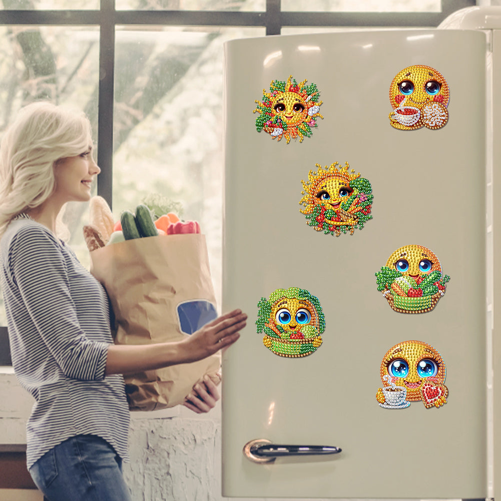 6Pcs DIY Diamond Painting Refrigerator Magnets Diamond Art Kits for Adults (Sun)