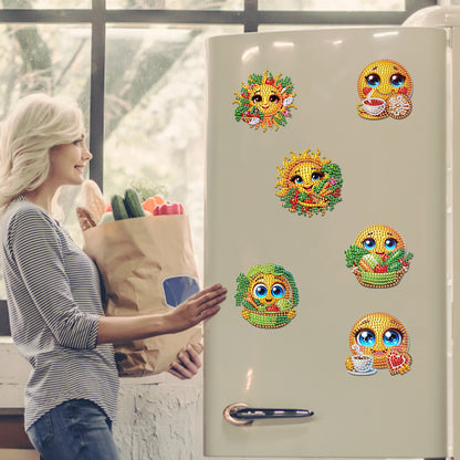 6Pcs DIY Diamond Painting Refrigerator Magnets Diamond Art Kits for Adults (Sun)