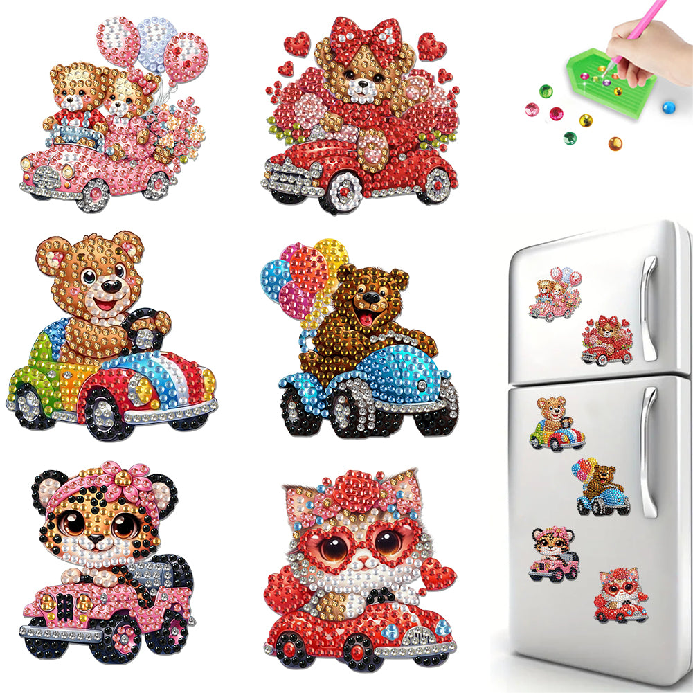 6Pcs DIY Diamond Painting Refrigerator Magnets Diamond Art Kits (Animal)