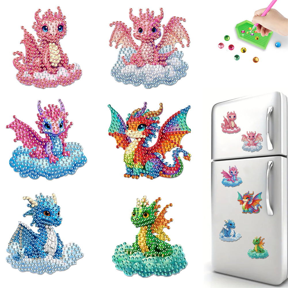 6Pcs DIY Diamond Painting Refrigerator Magnets Diamond Art Kits (Dragon)