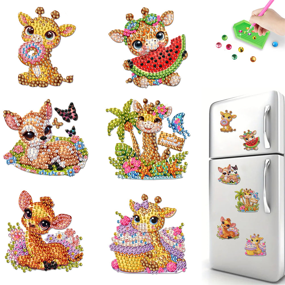 6Pcs DIY Diamond Painting Refrigerator Magnets Diamond Art Kits (Giraffe)