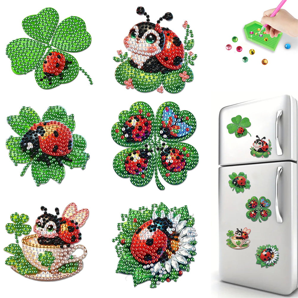 6Pcs DIY Diamond Painting Refrigerator Magnets Diamond Art Kits (Ladybug)