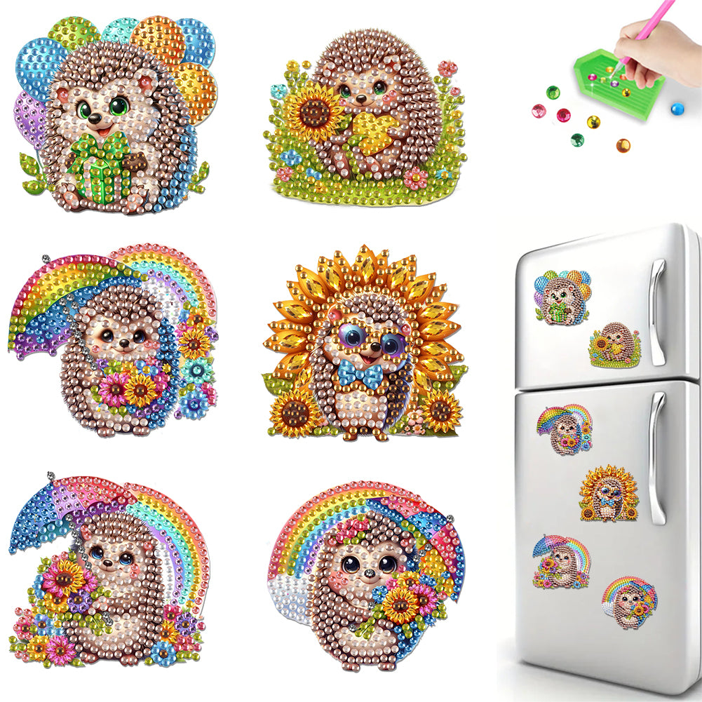 6Pcs DIY Diamond Painting Refrigerator Magnets Diamond Art Kits (Hedgehog)