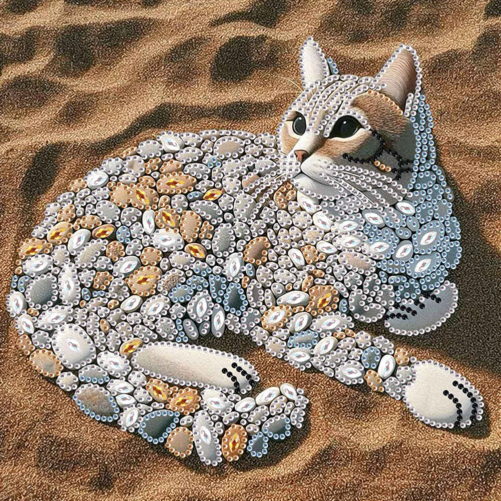 Diamond Painting - Partial Special Shaped - Abstract Pebble Cat (30*30CM)