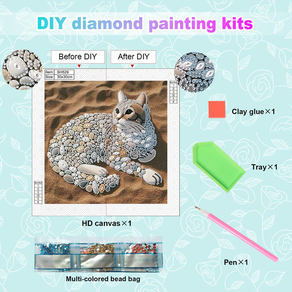 Diamond Painting - Partial Special Shaped - Abstract Pebble Cat (30*30CM)