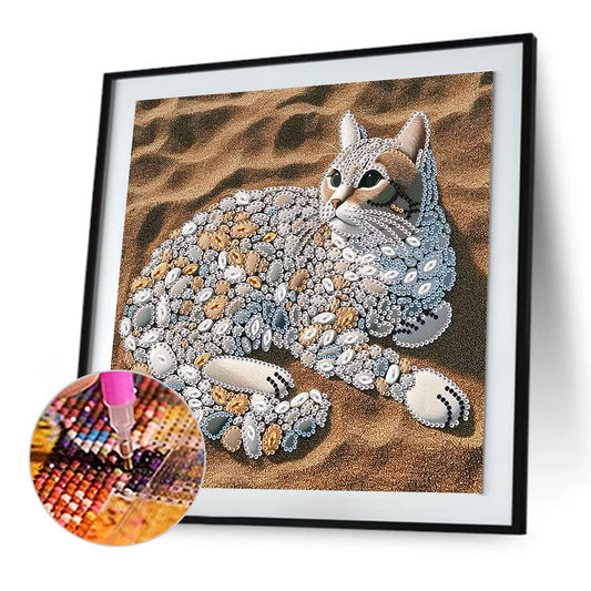 Diamond Painting - Partial Special Shaped - Abstract Pebble Cat (30*30CM)