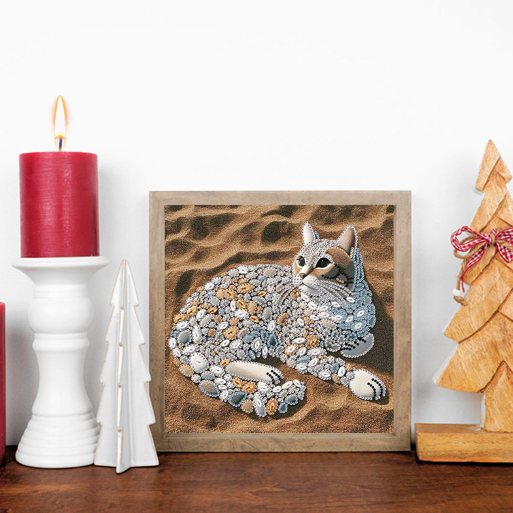 Diamond Painting - Partial Special Shaped - Abstract Pebble Cat (30*30CM)