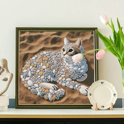 Diamond Painting - Partial Special Shaped - Abstract Pebble Cat (30*30CM)