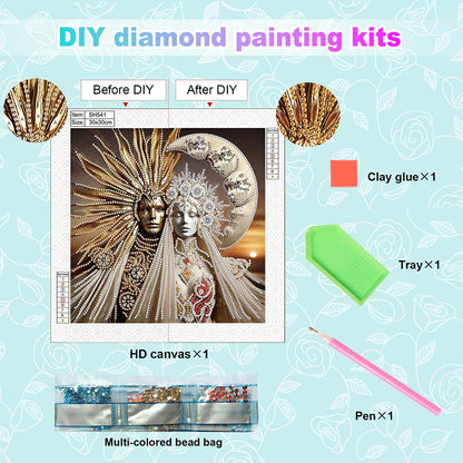 Diamond Painting - Partial Special Shaped - Abstract Art Sun And Moon God (30*30CM)
