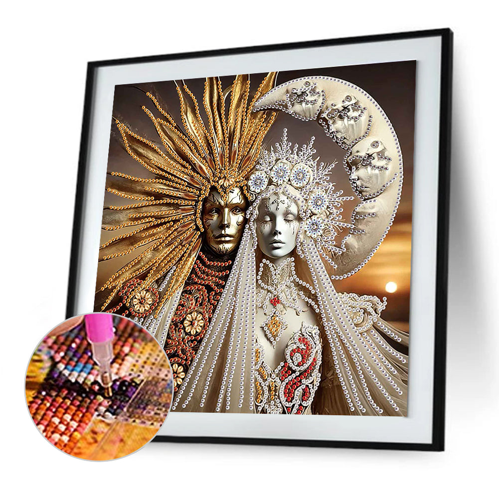 Diamond Painting - Partial Special Shaped - Abstract Art Sun And Moon God (30*30CM)