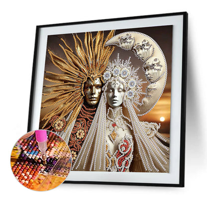 Diamond Painting - Partial Special Shaped - Abstract Art Sun And Moon God (30*30CM)
