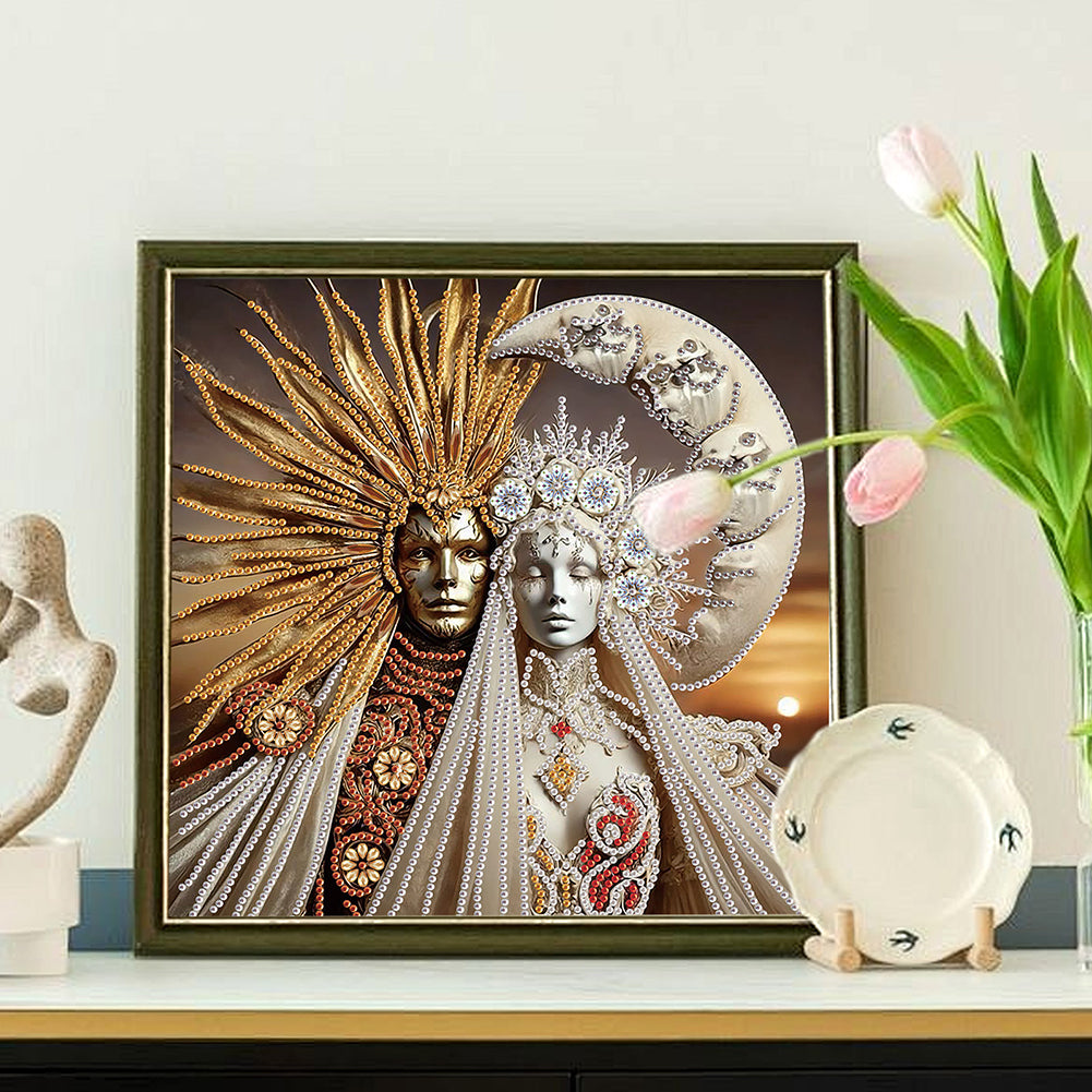 Diamond Painting - Partial Special Shaped - Abstract Art Sun And Moon God (30*30CM)