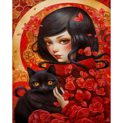 Diamond Painting - Full Round - Girl And Cat (40*50CM)