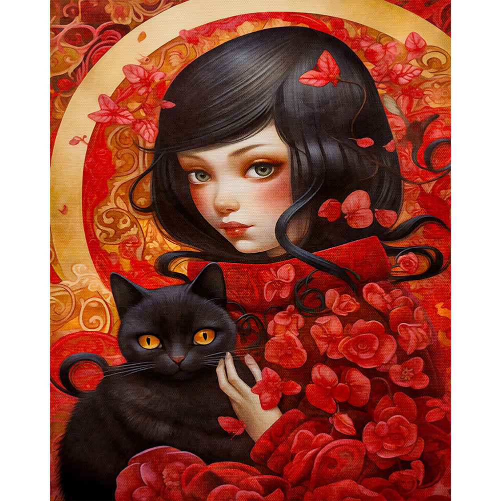 Diamond Painting - Full Round - Girl And Cat (40*50CM)
