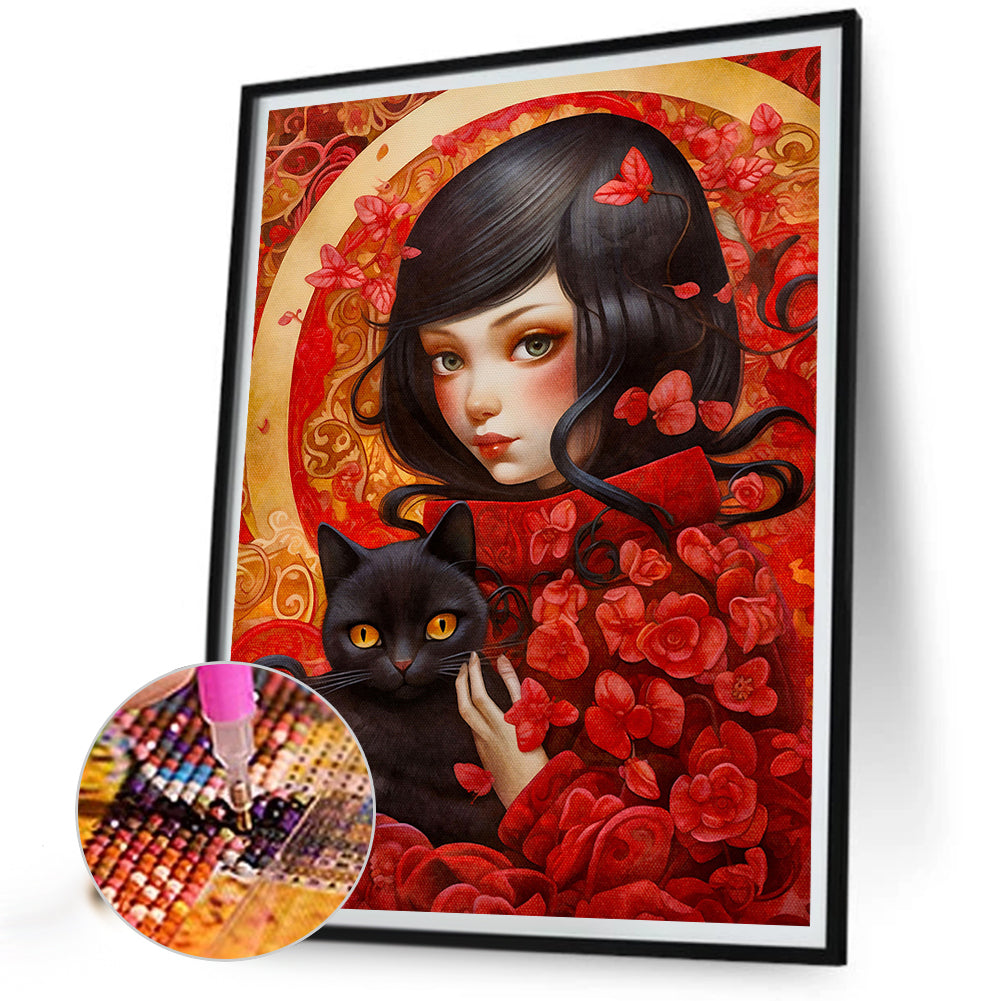 Diamond Painting - Full Round - Girl And Cat (40*50CM)
