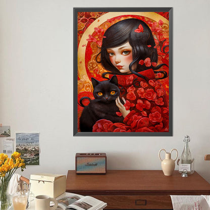 Diamond Painting - Full Round - Girl And Cat (40*50CM)