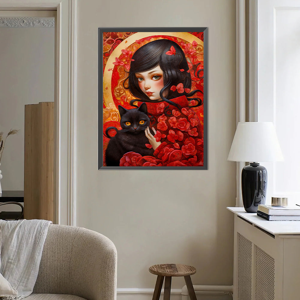 Diamond Painting - Full Round - Girl And Cat (40*50CM)