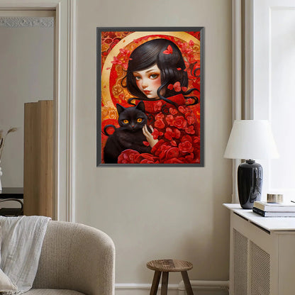 Diamond Painting - Full Round - Girl And Cat (40*50CM)