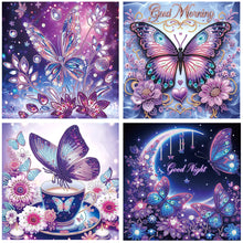 Load image into Gallery viewer, 4 Pcs Diamond Painting - Partial Special Shaped - Purple Butterfly (30*30CM)
