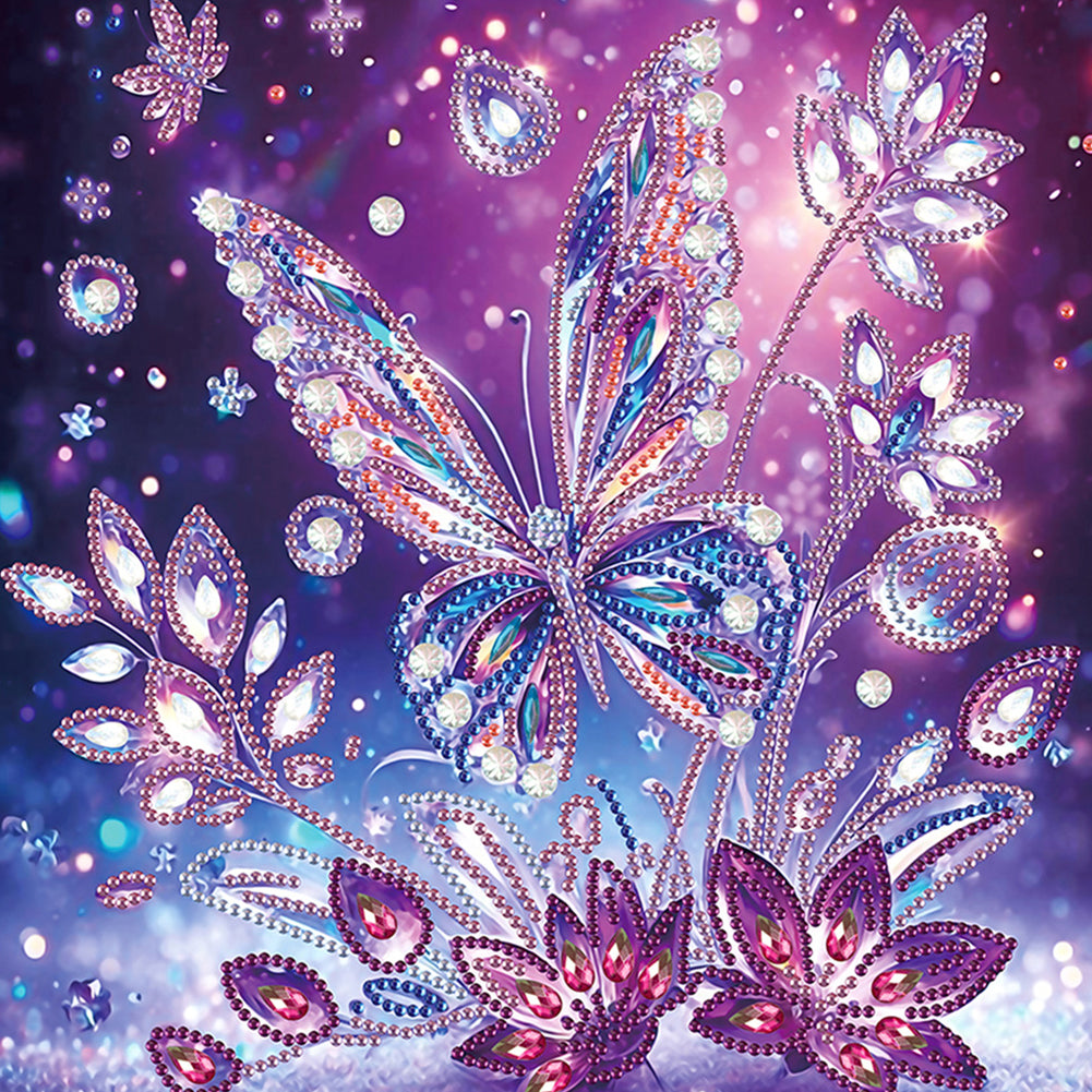 4 Pcs Diamond Painting - Partial Special Shaped - Purple Butterfly (30*30CM)