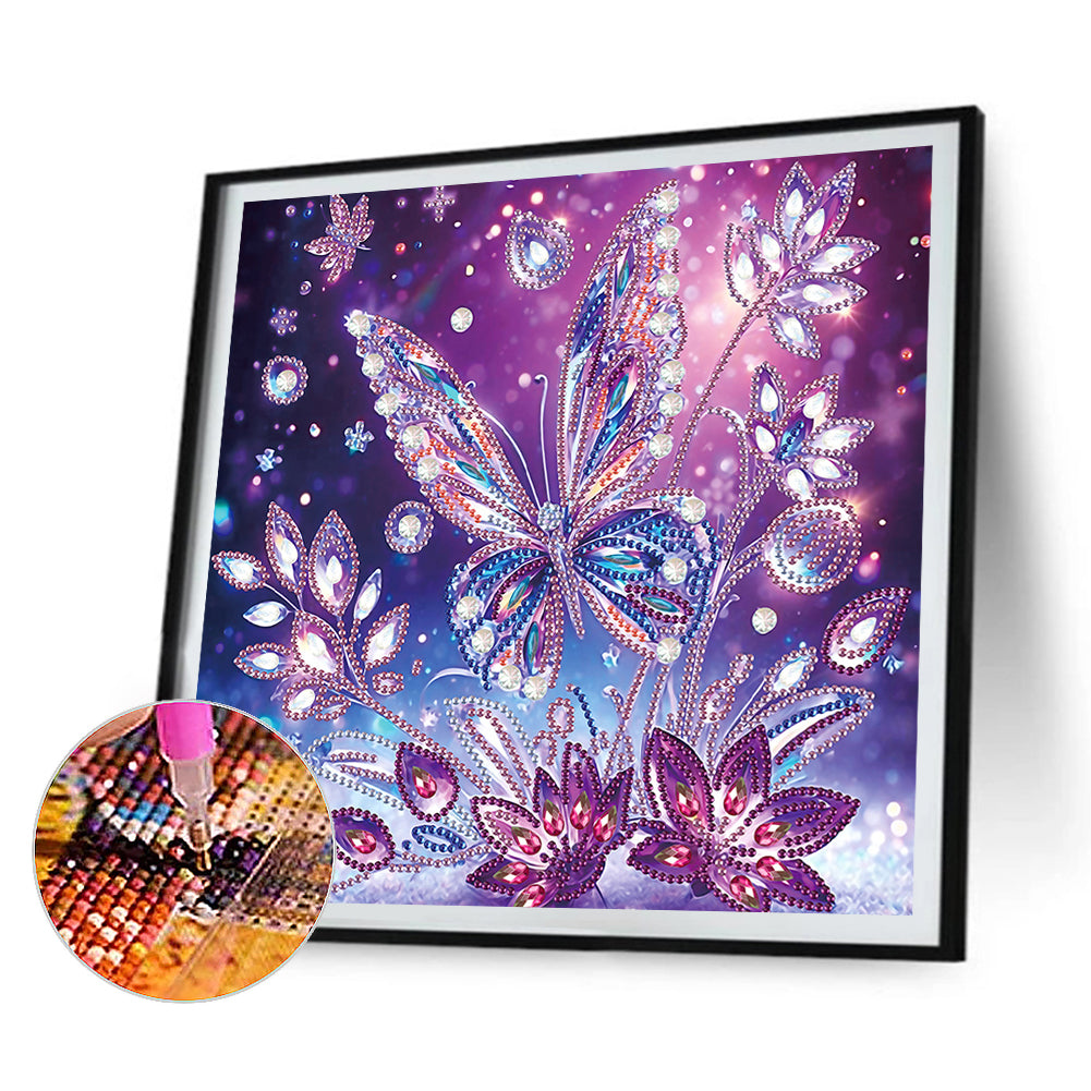 4 Pcs Diamond Painting - Partial Special Shaped - Purple Butterfly (30*30CM)