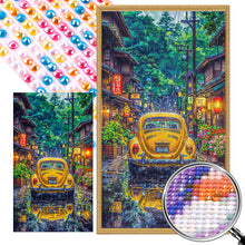 Load image into Gallery viewer, AB Diamond Painting - Full Round - Yellow Car On The Street In The Rain (40*70CM)
